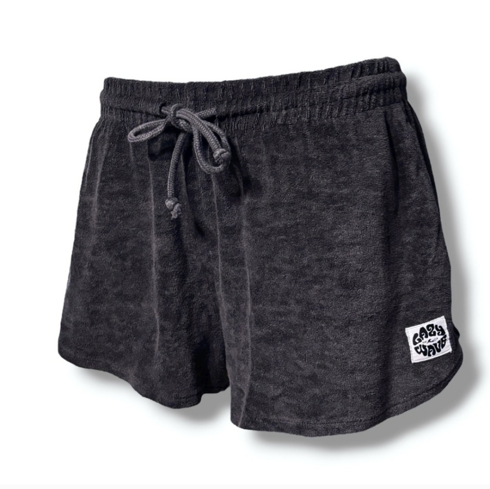 H&M Black Terry Cloth Dolphin Hem Shorts Easy Wave